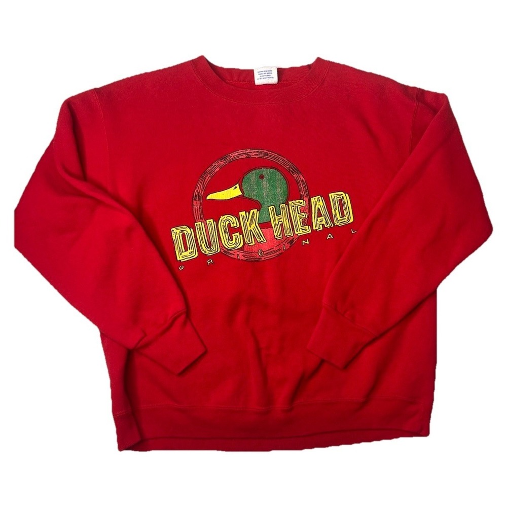 Vtg Duck‎ Head Sweatshirt Logo Red Size Large